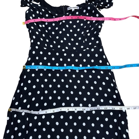 Reformation Black Polka Dot Off-Shoulder Midi Dress - Picture 13 of 14